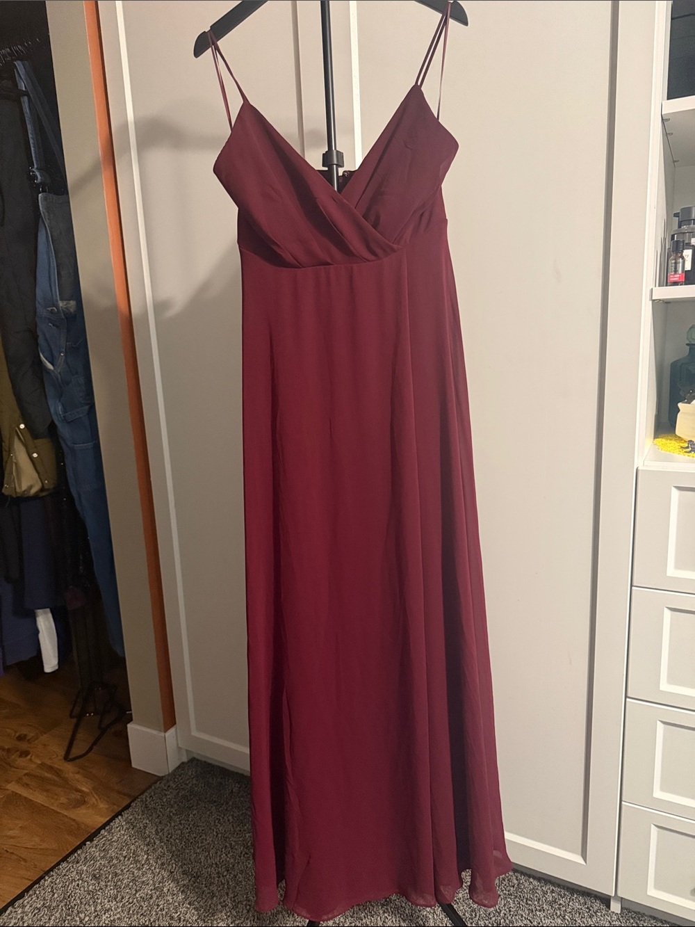 Birdy Grey Deborah Burgundy Chiffon Bridesmaid Maxi Dress Pockets Medium